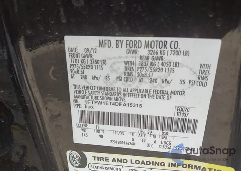 2013 Ford F-150 Platinum z USA, uszkodzony, nr VIN 1FTFW1ET4DFA15315